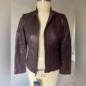 Cole Haan Women's Leather Jacket in Burgundy